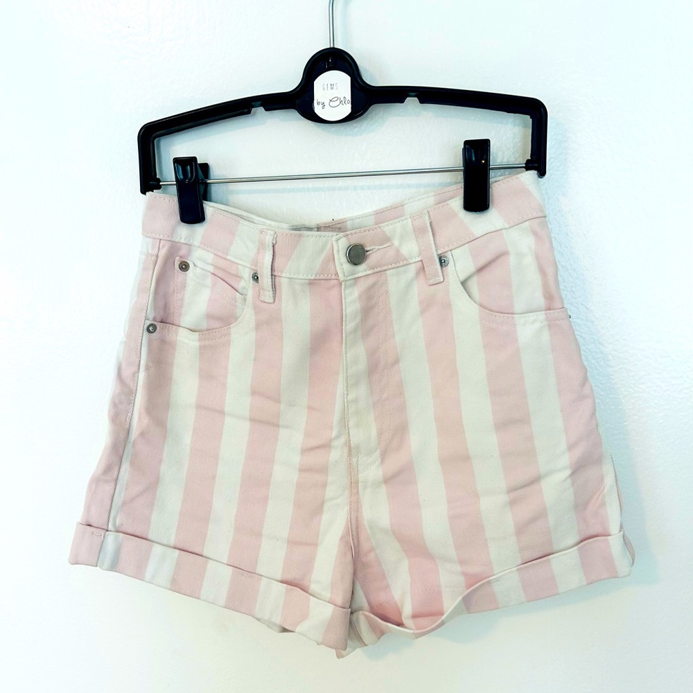 Pink and white striped denim shorts size 27